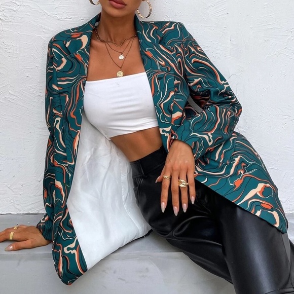 Shein Allover Print Lapel Neck Blazer - Picture 7 of 8